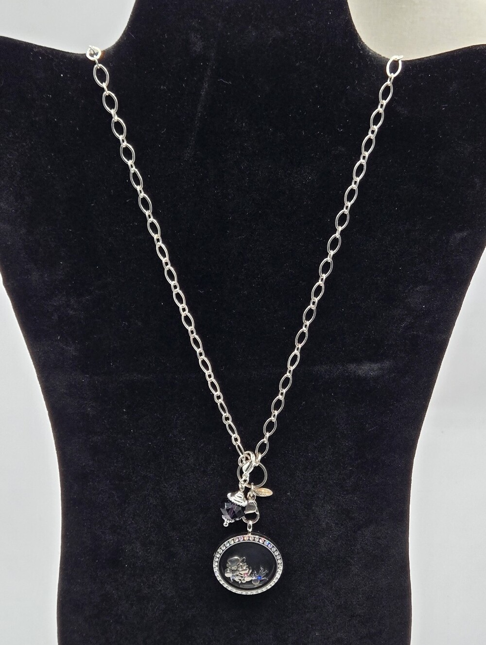 Oragami Owl Rhinestone-Trimmed Floating Charm locket 4 Charms